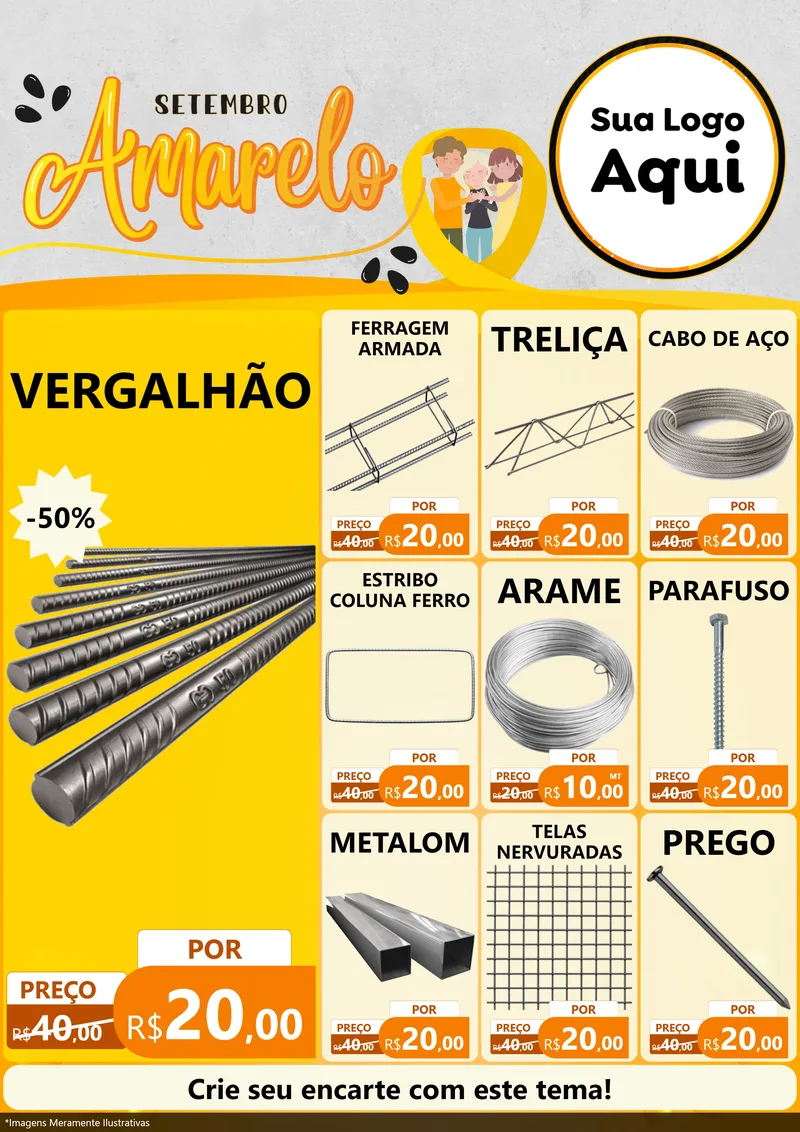 Modelo de Encarte para Encarte A4 Vertical com o tema Setembro Amarelo para Ferragens
