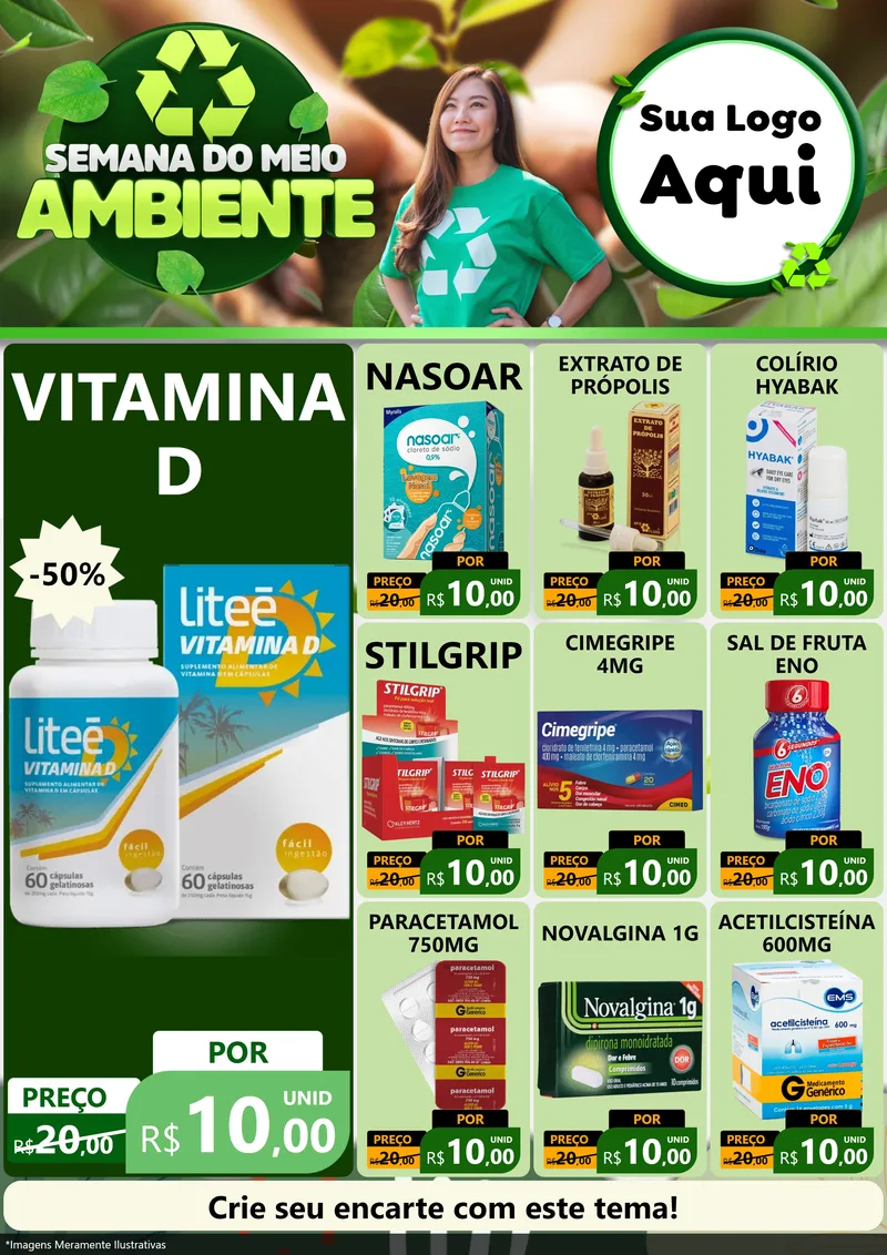 Modelo de Encarte para Encarte A4 Vertical com o tema Semana do Meio Ambiente para Farmácia