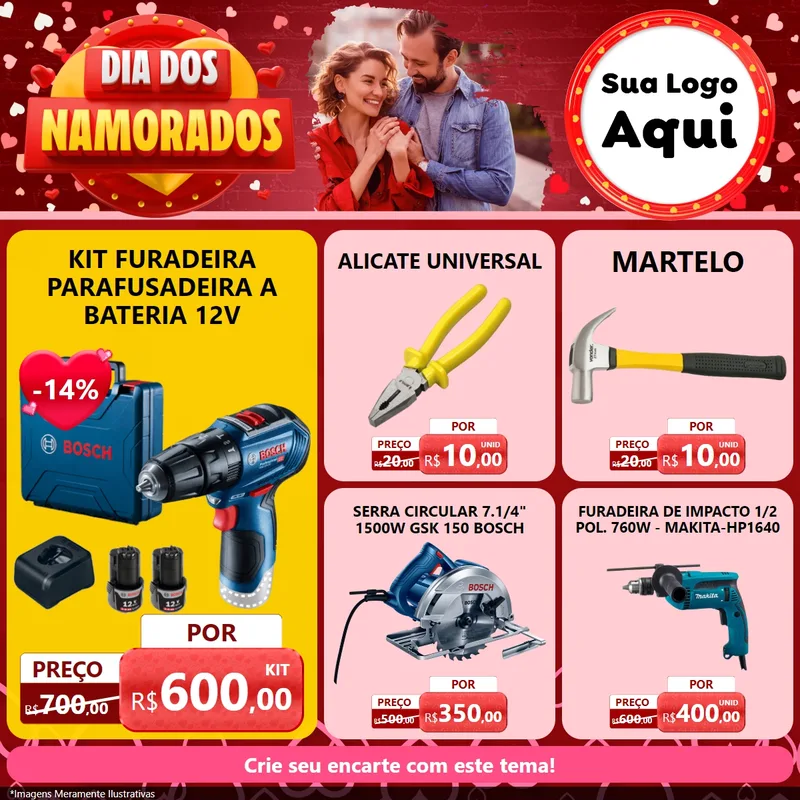 Modelo de Rede Social para Feed Facebook com o tema Dia Dos Namorados para Maquinas e Ferramentas