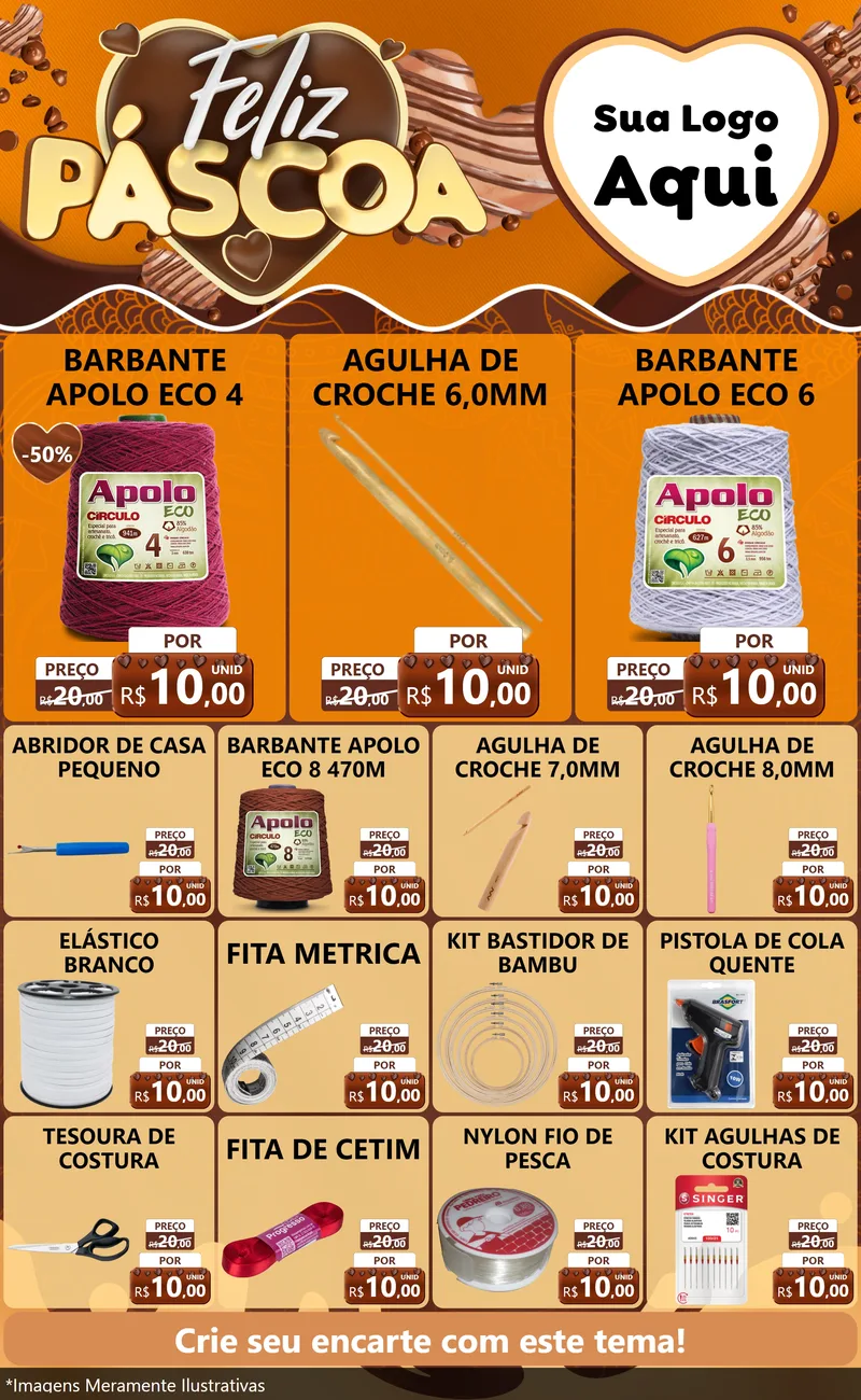 Modelo de Encarte para Encarte Grande com o tema Feliz Páscoa para Armarinho e Aviamentos