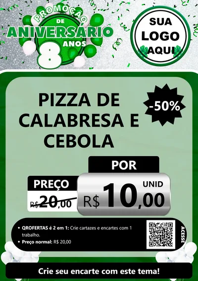 Modelo de Cartaz para Cartaz A4 Vertical com o tema Promoção de Aniversário - 8 Anos para Pizzaria