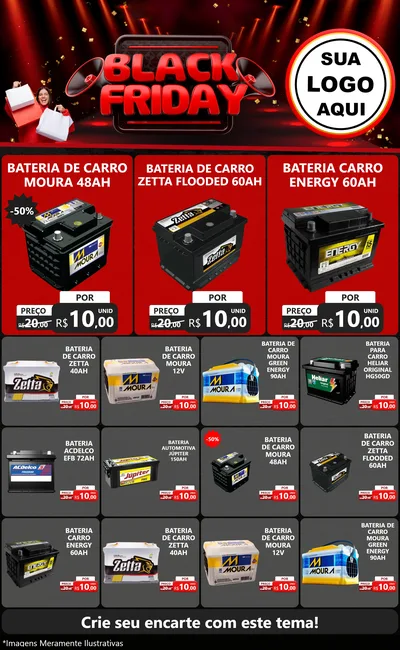 Modelo de Encarte para Encarte Grande com o tema Black Friday para Baterias Elétricas