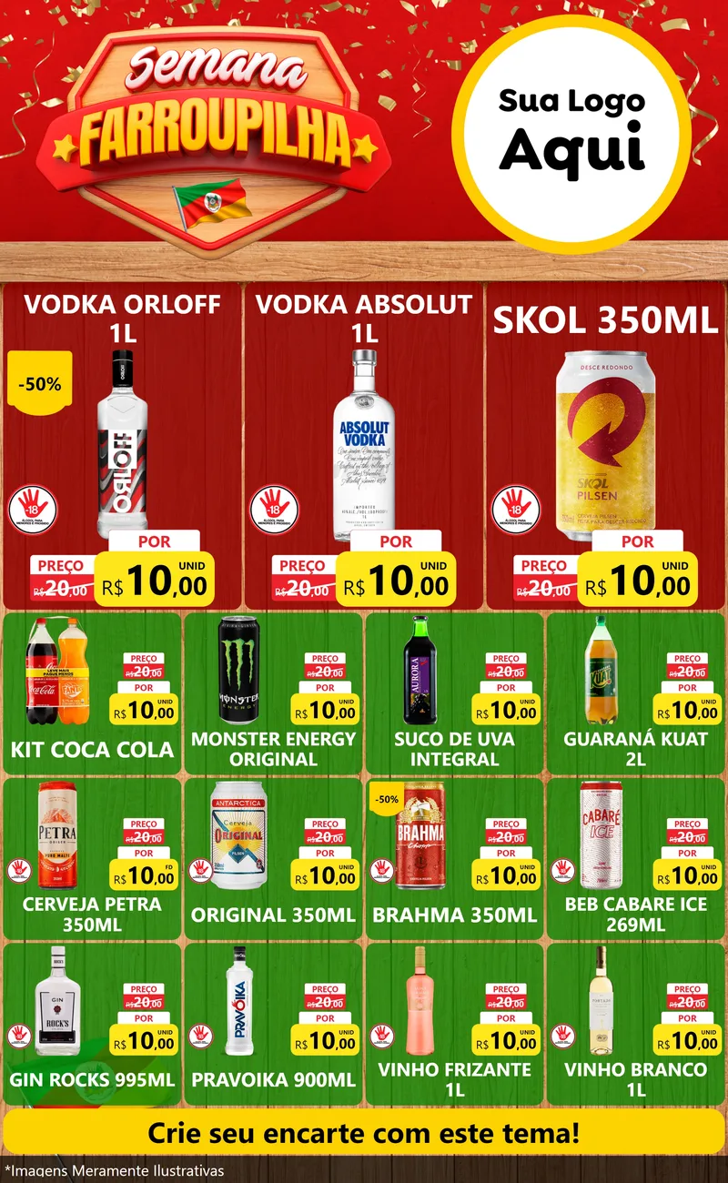 Modelo de Encarte para Encarte Grande com o tema Semana Farroupilha para Distribuidora de bebidas