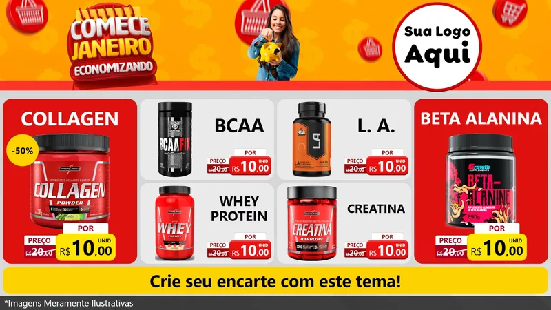 Modelo de TV para TV Horizontal com o tema Comece Janeiro Economizando para Suplementos alimentares