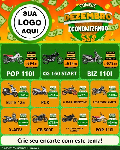 Modelo de Rede Social para Feed Instagram com o tema Comece Dezembro Economizando para Concessionaria de Motos