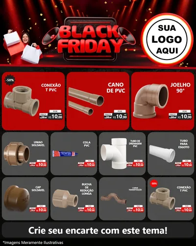 Modelo de Rede Social para Feed Instagram com o tema Black Friday para Tubos e conexões