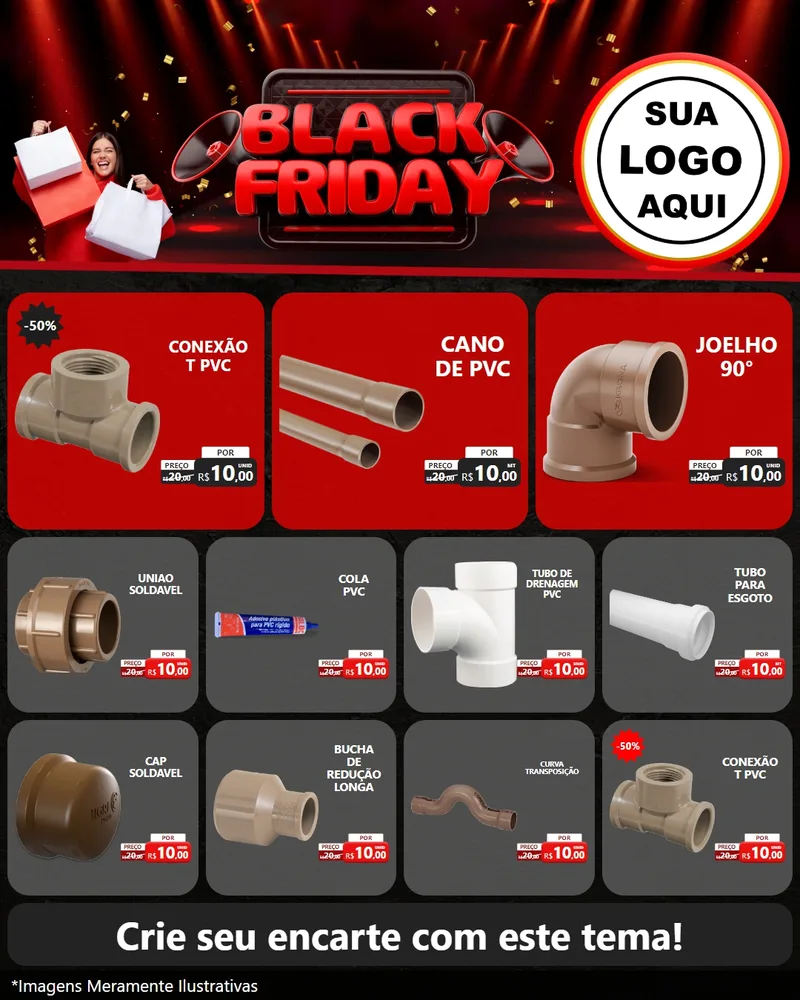 Modelo de Rede Social para Feed Instagram com o tema Black Friday para Tubos e conexões