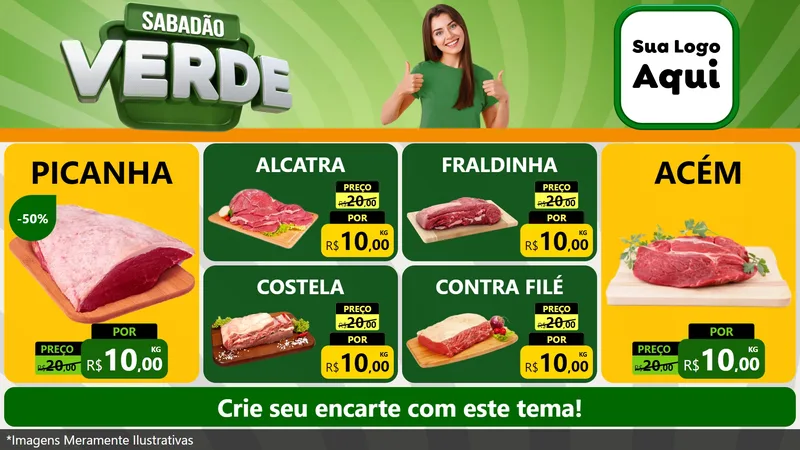 Modelo de TV para TV Horizontal com o tema Sabadão Verde para Açougue