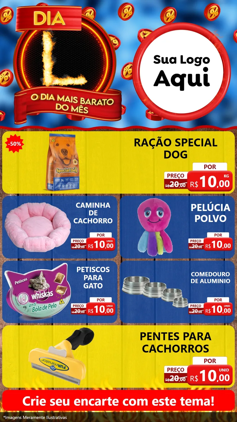 Modelo de TV para TV Vertical com o tema Dia L - O Dia Mais Barato Do Mês para Pet Shop
