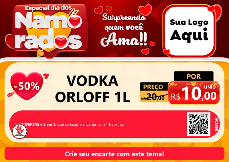 Modelo de Cartaz para Cartaz A4 Horizontal com o tema Especial Dia dos Namorados para Distribuidora de bebidas