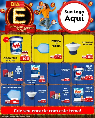 Modelo de Rede Social para Feed Instagram com o tema Dia E - O Dia Mais Barato Do Mês para Produtos para Piscina