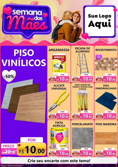 Modelo de Encarte para Encarte A4 Vertical com o tema Semana das Mães para Material para Construção