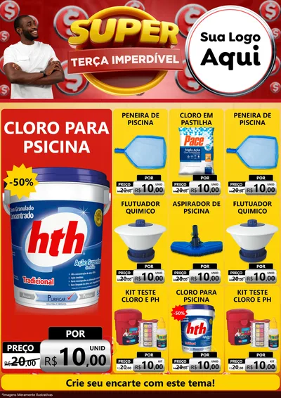 Modelo de Encarte para Encarte A4 Vertical com o tema Super Terça Imperdível para Produtos para Piscina