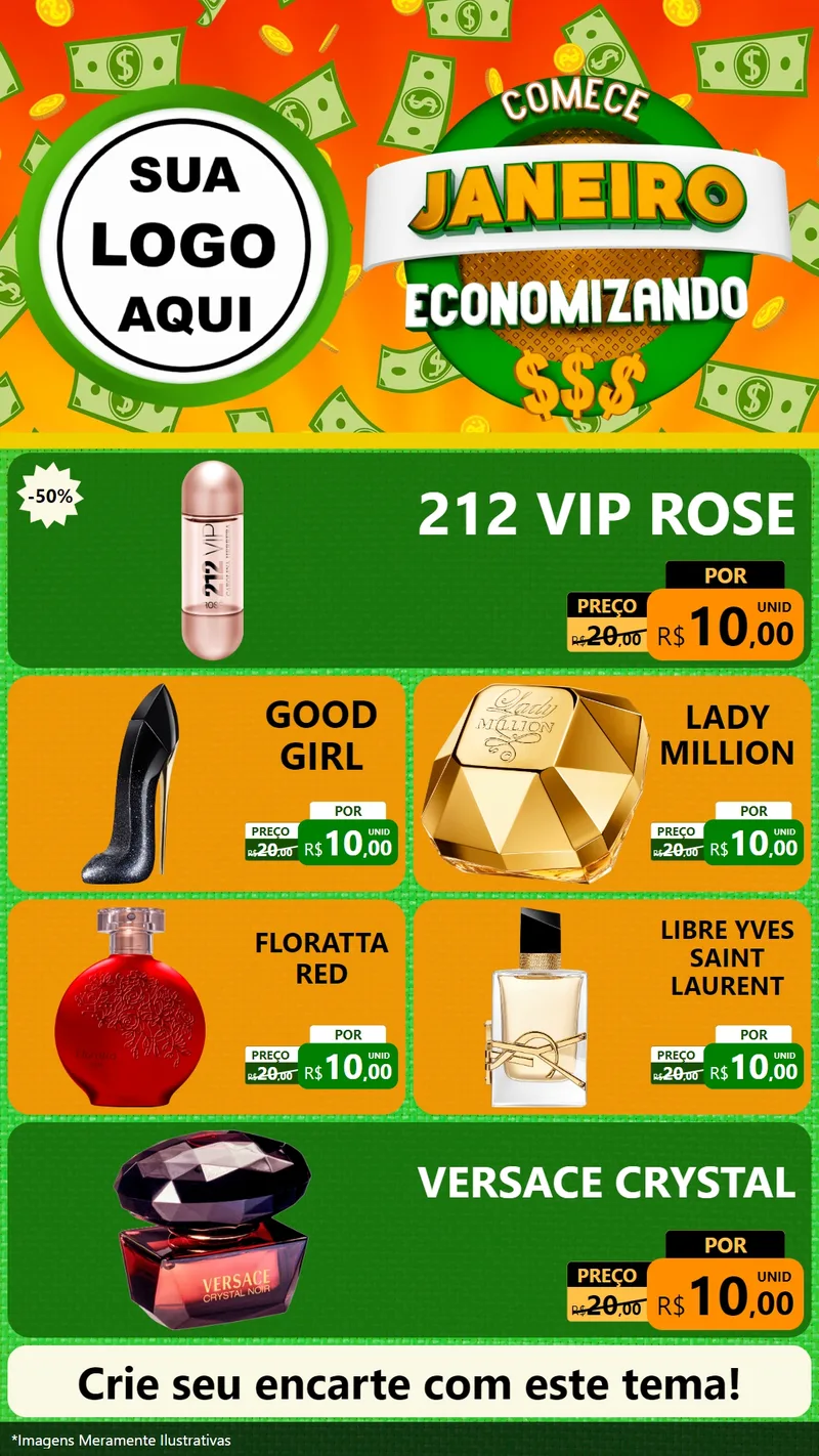 Modelo de TV para TV Vertical com o tema Comece Janeiro Economizando para Perfumes