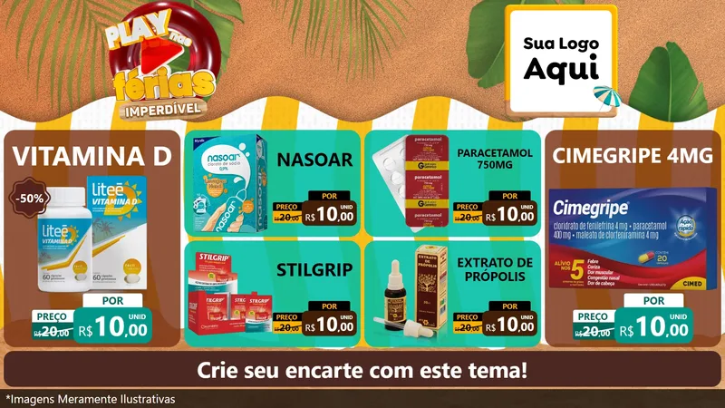 Modelo de TV para TV Horizontal com o tema Play Nas Férias Imperdível para Farmácia