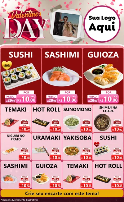 Modelo de Encarte para Encarte Grande com o tema Valentine's Day para Comida japonesa
