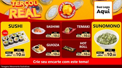 Modelo de TV para TV Horizontal com o tema Terçou do Real para Comida japonesa