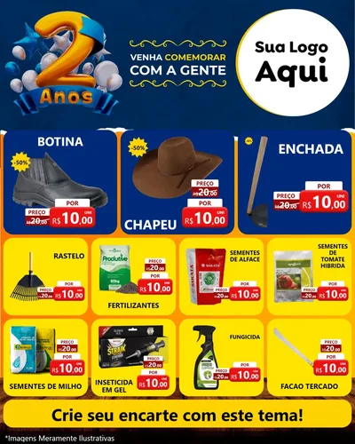 Modelo de Rede Social para Feed Instagram com o tema Aniversário de 2 anos para Agropecuária