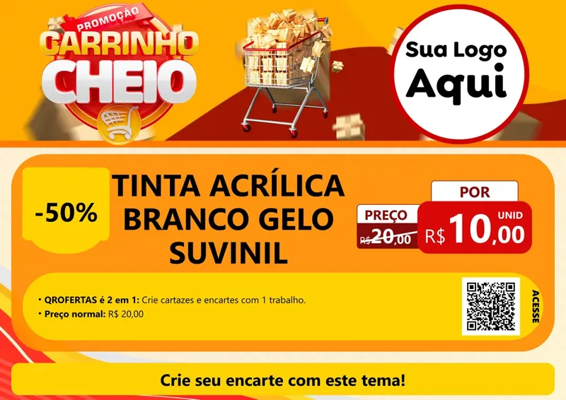 Modelo de Cartaz para Cartaz A4 Horizontal com o tema Promoção carrinho cheio para Tintas e Ferramentas