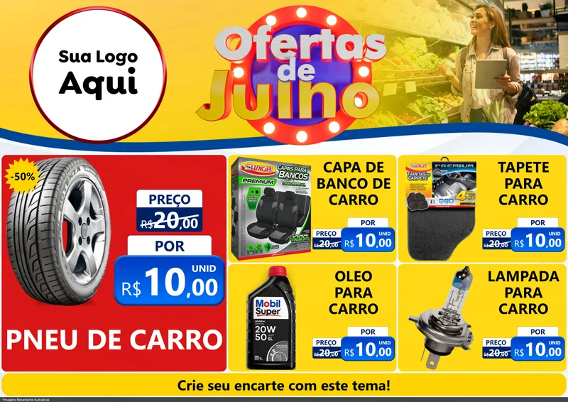 Modelo de Encarte para Encarte A4 Horizontal com o tema Ofertas de Julho para Auto peças