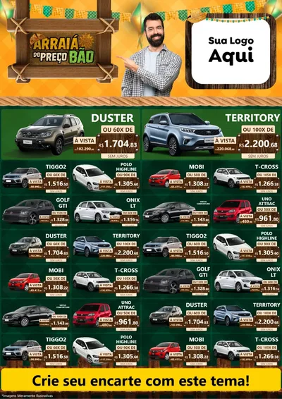 Modelo de Encarte para Encarte A4 Vertical com o tema Arraiá do preço bão para Concessionaria de Carros