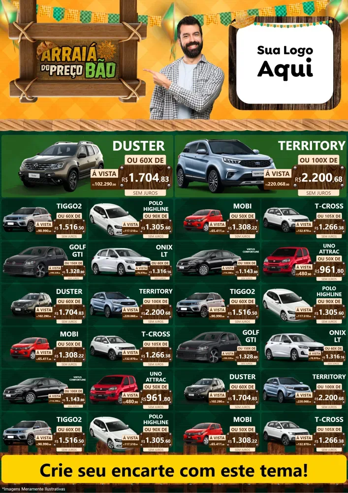 Modelo de Encarte para Encarte A4 Vertical com o tema Arraiá do preço bão para Concessionaria de Carros