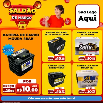 Modelo de Rede Social para Feed Facebook com o tema Saldão de Março para Baterias Elétricas