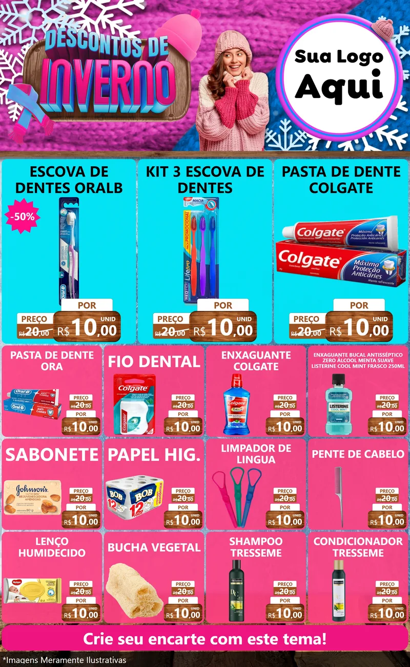 Modelo de Encarte para Encarte Grande com o tema Descontos de Inverno para Higiene Pessoal
