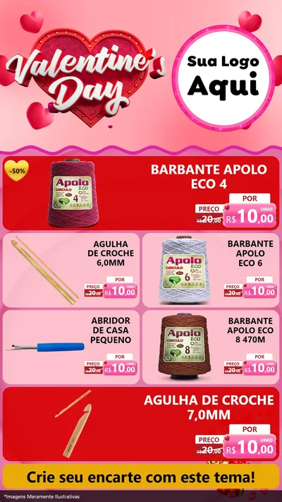 Modelo de TV para TV Vertical com o tema Valentine's Day para Armarinho e Aviamentos