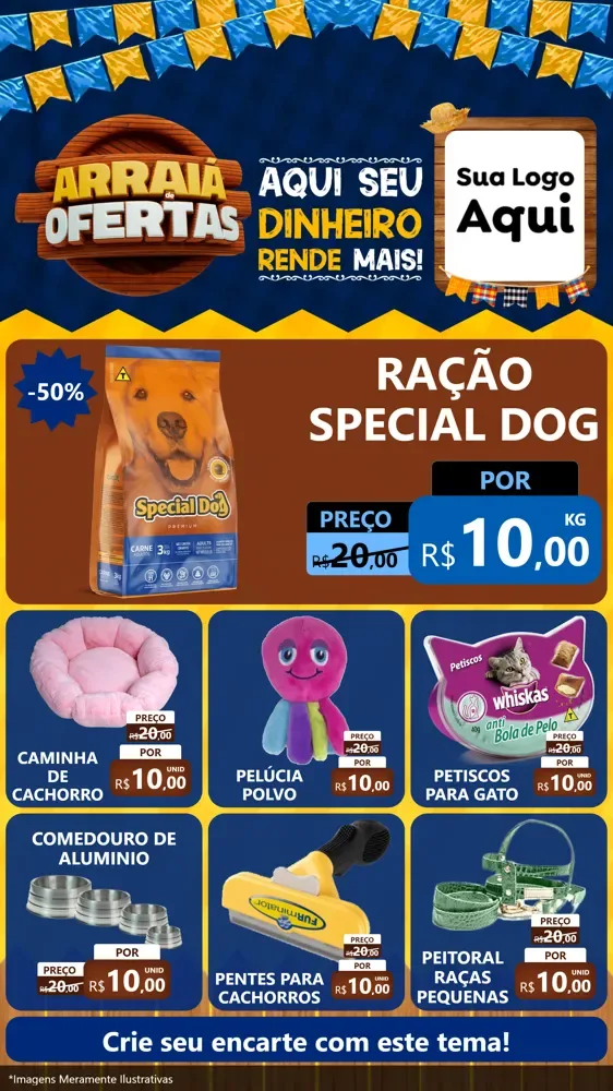 Modelo de Rede Social para Stories com o tema Arraiá de Ofertas - Junina para Pet Shop