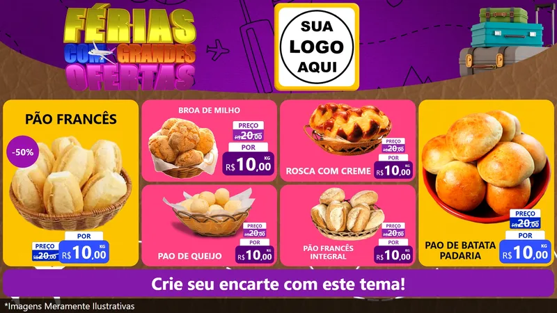 Modelo de TV para TV Horizontal com o tema Férias com Grandes Ofertas para Padaria