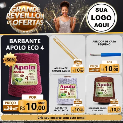 Modelo de Rede Social para Feed Facebook com o tema Grande Réveillon de Ofertas para Armarinho e Aviamentos