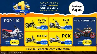 Modelo de TV para TV Horizontal com o tema Um Ano de Aniversário para Concessionaria de Motos