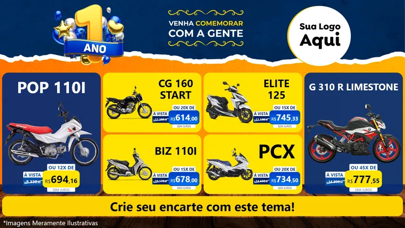 Modelo de TV para TV Horizontal com o tema Um Ano de Aniversário para Concessionaria de Motos