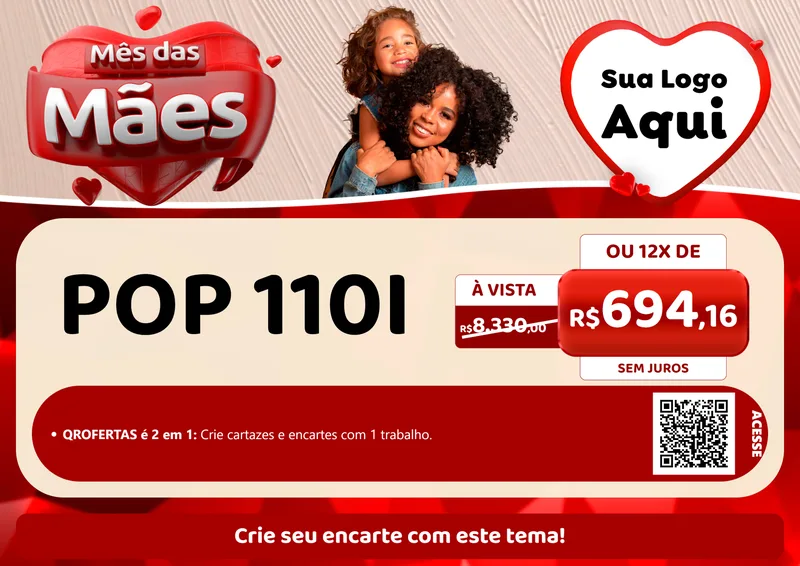 Modelo de Cartaz para Cartaz A4 Horizontal com o tema Mês das Mães para Concessionaria de Motos