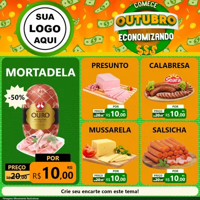 Modelo de Rede Social para Feed Facebook com o tema Comece Outubro Economizando para Frios e Laticínios