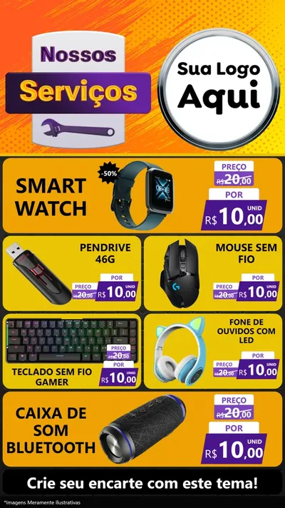 Modelo de TV para TV Vertical com o tema Nossos Serviços para Informática