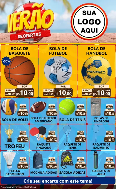 Modelo de Encarte para Encarte Grande com o tema Verão de Ofertas para Artigos Esportivos