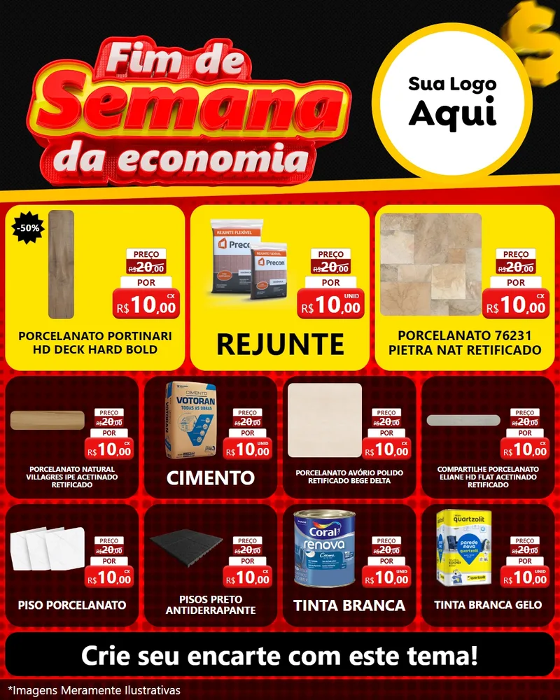 Modelo de Rede Social para Feed Instagram com o tema Fim de Semana da Economia para Pisos e revestimentos