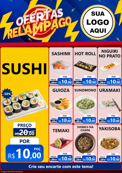 Modelo de Encarte para Encarte A4 Vertical com o tema Ofertas Relâmpago para Comida japonesa