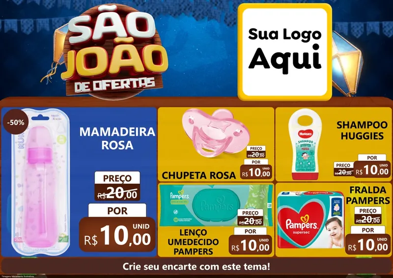 Modelo de Encarte para Encarte A4 Horizontal com o tema São João Ofertas Imbatíveis! - Junina para Bebês