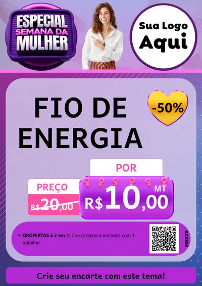 Modelo de Cartaz para Cartaz A4 Vertical com o tema Especial Semana da Mulher para Materiais Elétricos