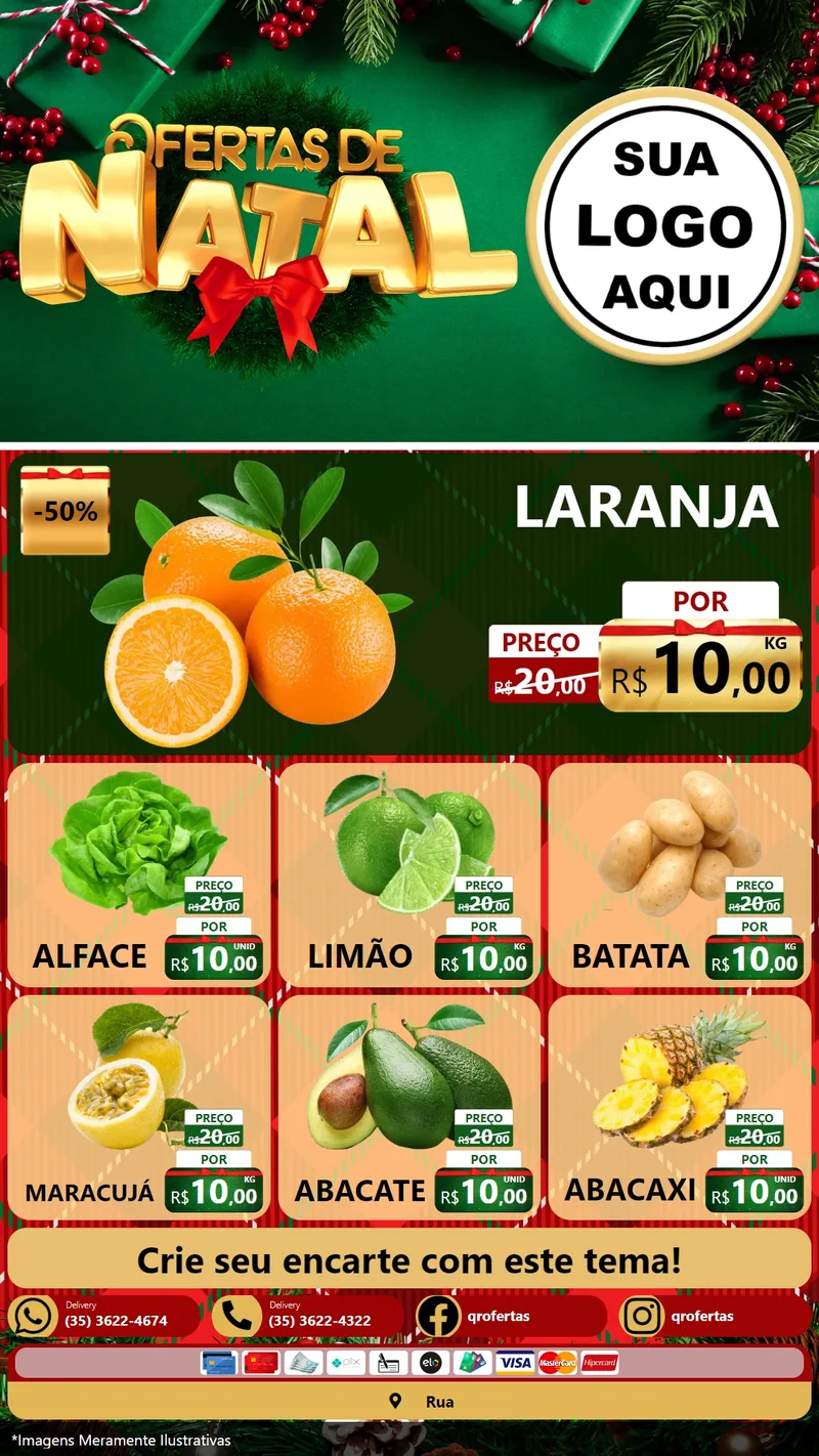 Modelo de Rede Social para Stories com o tema Ofertas de Natal para Hortifrúti