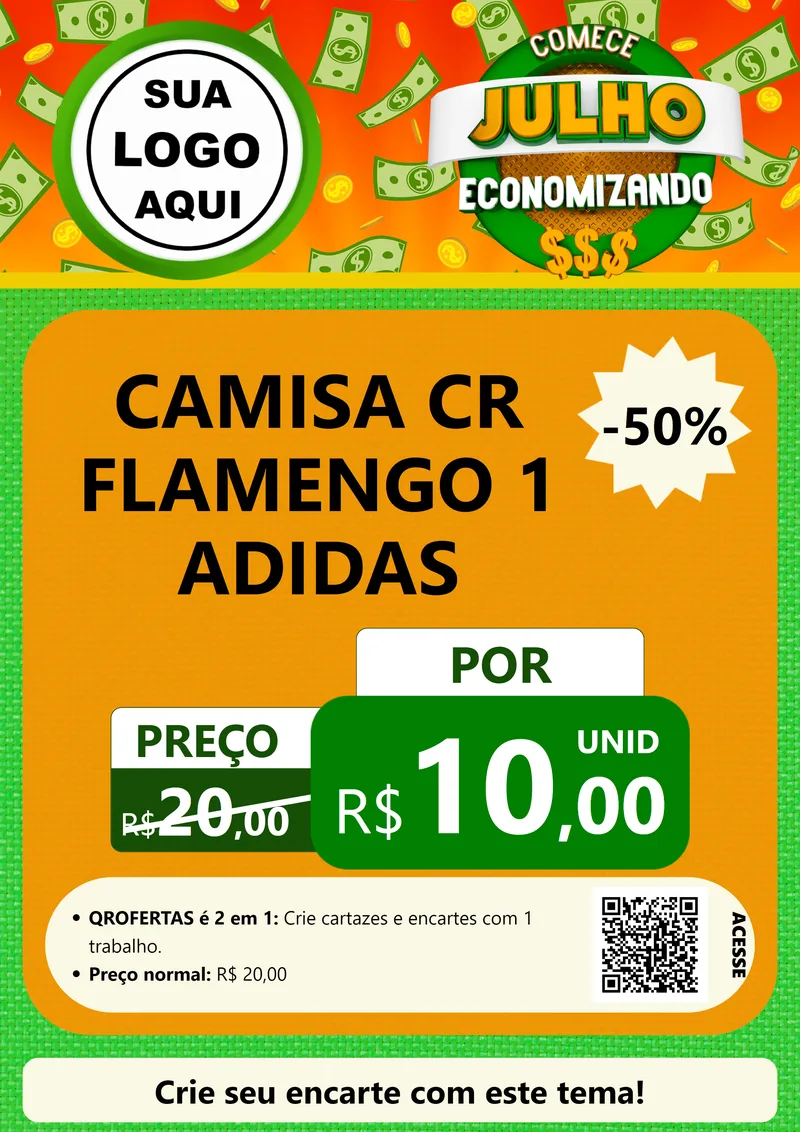 Modelo de Cartaz para Cartaz A4 Vertical com o tema Comece Julho Economizando para Roupas e acessórios