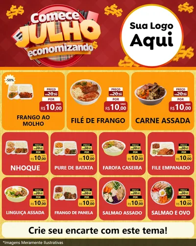 Modelo de Rede Social para Feed Instagram com o tema Comece Julho Economizando para Restaurante