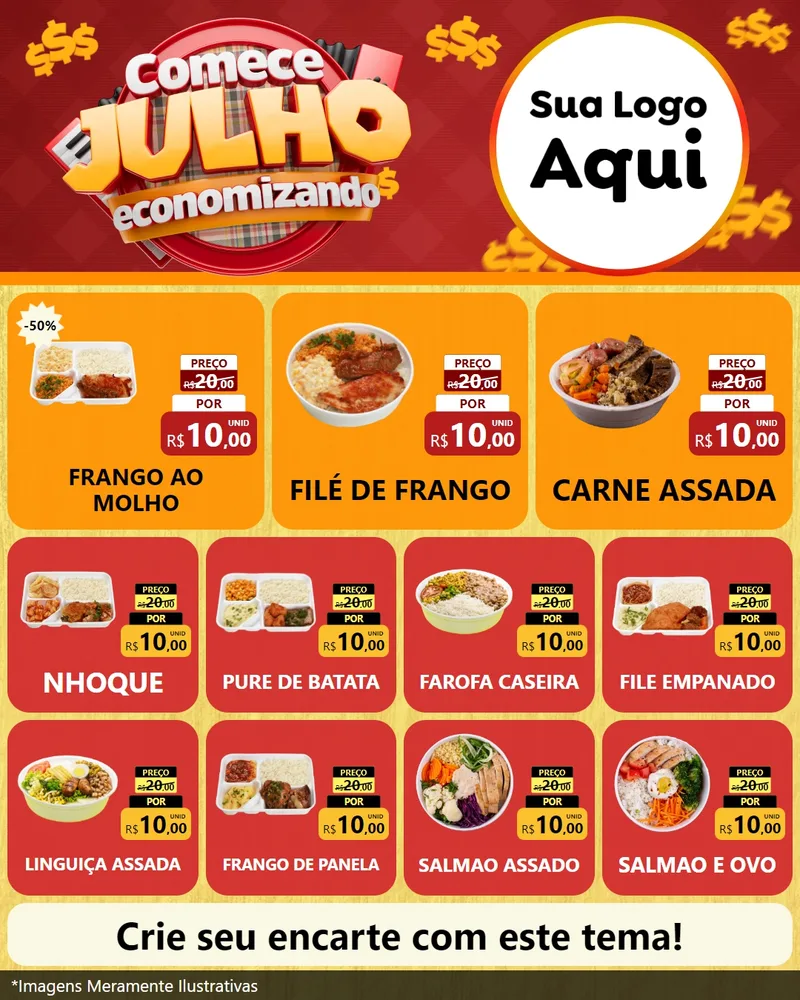 Modelo de Rede Social para Feed Instagram com o tema Comece Julho Economizando para Restaurante
