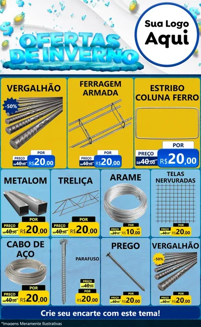 Modelo de Encarte para Encarte Grande com o tema Ofertas de Inverno para Ferragens