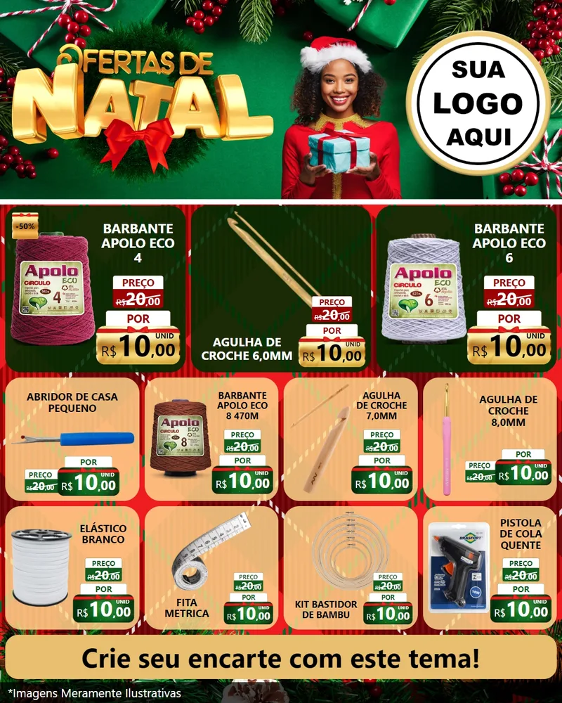 Modelo de Rede Social para Feed Instagram com o tema Ofertas de Natal para Armarinho e Aviamentos