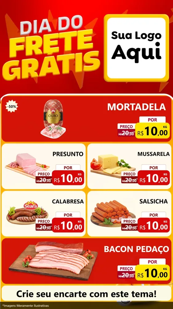 Modelo de TV para TV Vertical com o tema Dia do Frete Grátis para Frios e Laticínios