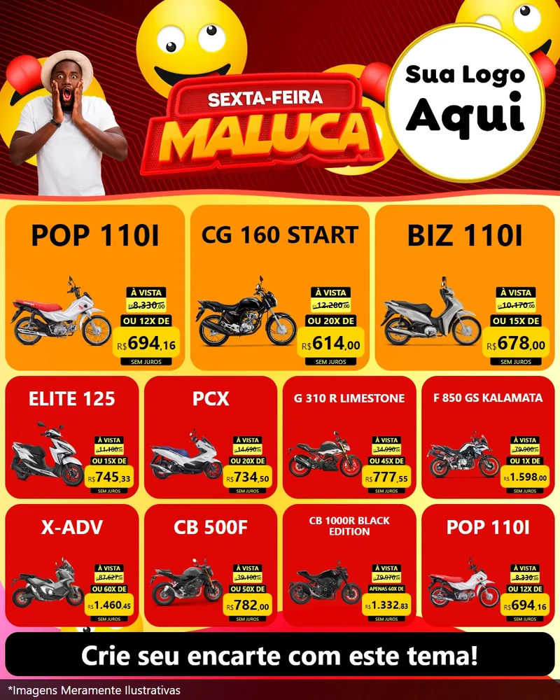 Modelo de Rede Social para Feed Instagram com o tema Sexta-feira Maluca para Concessionaria de Motos